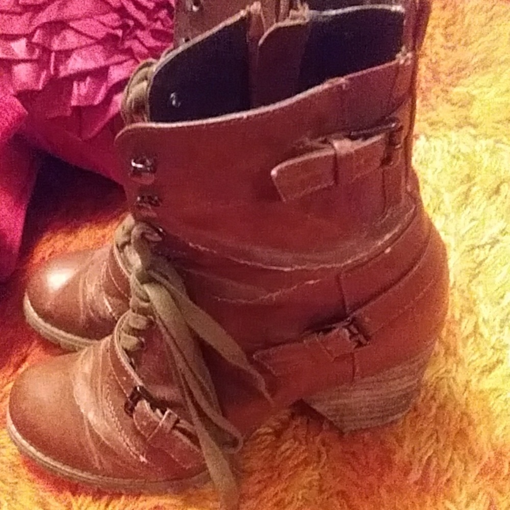 Urban Outfitters Brown Lace Up Zipper Boots